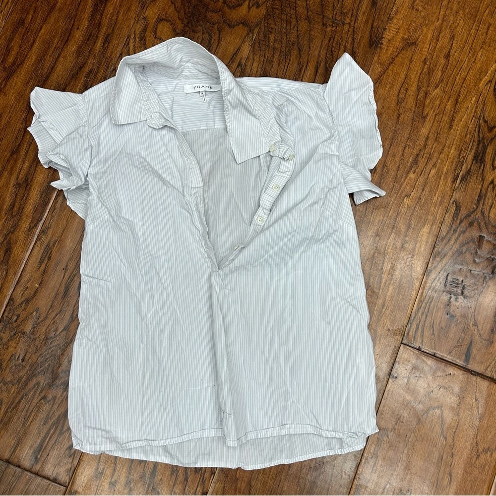 Frame cotton White Flutter Sleeve Button Down Shirt - Picture 1 of 4